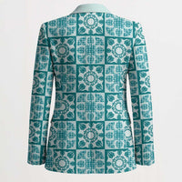 Cyan Palaka Quilt Hawaii Blazer Hawaiian Tropical Monstera Sea Turtle LT14 - Polynesian Pride