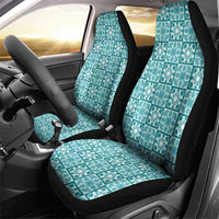 Cyan Palaka Quilt Hawaii Car Seat Cover Hawaiian Tropical Monstera Sea Turtle