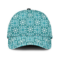 Cyan Palaka Quilt Hawaii Classic Cap Hawaiian Tropical Monstera Sea Turtle LT14 Universal Fit Cyan - Polynesian Pride