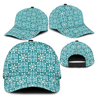 Cyan Palaka Quilt Hawaii Classic Cap Hawaiian Tropical Monstera Sea Turtle LT14 - Polynesian Pride