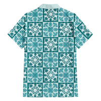 Cyan Palaka Quilt Hawaii Hawaiian Shirt Hawaiian Tropical Monstera Sea Turtle LT14 - Polynesian Pride