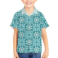 Cyan Palaka Quilt Hawaii Hawaiian Shirt Hawaiian Tropical Monstera Sea Turtle LT14 - Polynesian Pride