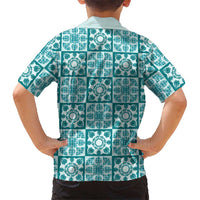 Cyan Palaka Quilt Hawaii Hawaiian Shirt Hawaiian Tropical Monstera Sea Turtle LT14 - Polynesian Pride