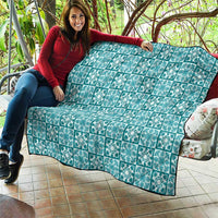 Cyan Palaka Quilt Hawaii Quilt Hawaiian Tropical Monstera Sea Turtle