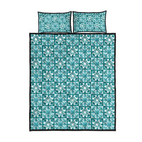 Cyan Palaka Quilt Hawaii Quilt Bed Set Hawaiian Tropical Monstera Sea Turtle