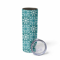 Cyan Palaka Quilt Hawaii Skinny Tumbler Hawaiian Tropical Monstera Sea Turtle