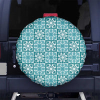 Cyan Palaka Quilt Hawaii Spare Tire Cover Hawaiian Tropical Monstera Sea Turtle LT14 No hole Cyan - Polynesian Pride