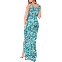 Cyan Palaka Quilt Hawaii Tank Maxi Dress Hawaiian Tropical Monstera Sea Turtle LT14 - Polynesian Pride