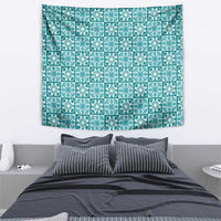 Cyan Palaka Quilt Hawaii Tapestry Hawaiian Tropical Monstera Sea Turtle