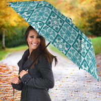 Cyan Palaka Quilt Hawaii Umbrella Hawaiian Tropical Monstera Sea Turtle