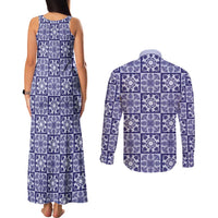 Polu Palaka Quilt Hawaii Couples Matching Tank Maxi Dress and Long Sleeve Button Shirt Hawaiian Tropical Monstera Sea Turtle