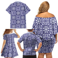 Polu Palaka Quilt Hawaii Family Matching Off Shoulder Short Dress and Hawaiian Shirt Hawaiian Tropical Monstera Sea Turtle