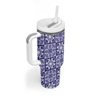 Polu Palaka Quilt Hawaii Tumbler With Handle Hawaiian Tropical Monstera Sea Turtle