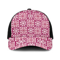 Akala Palaka Quilt Hawaii Baseball Net Cap Hawaiian Tropical Monstera Sea Turtle LT14 One Size Black Pink - Polynesian Pride