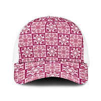 Akala Palaka Quilt Hawaii Baseball Net Cap Hawaiian Tropical Monstera Sea Turtle LT14 One Size White Pink - Polynesian Pride