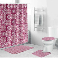 Akala Palaka Quilt Hawaii Bathroom Set Hawaiian Tropical Monstera Sea Turtle LT14 Bathroom Set (4 pcs) Pink - Polynesian Pride