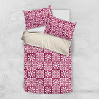 Akala Palaka Quilt Hawaii Bedding Set Hawaiian Tropical Monstera Sea Turtle LT14 US Twin 172cm x 218cm Pink - Polynesian Pride