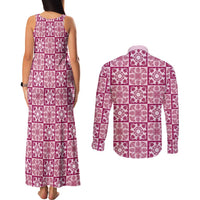 Akala Palaka Quilt Hawaii Couples Matching Tank Maxi Dress and Long Sleeve Button Shirt Hawaiian Tropical Monstera Sea Turtle
