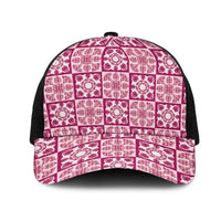 Akala Palaka Quilt Hawaii Mesh Trucker Cap Hawaiian Tropical Monstera Sea Turtle LT14 One Size Black Pink - Polynesian Pride
