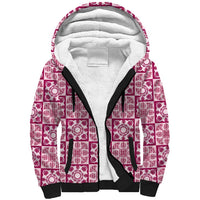 Akala Palaka Quilt Hawaii Sherpa Hoodie Hawaiian Tropical Monstera Sea Turtle