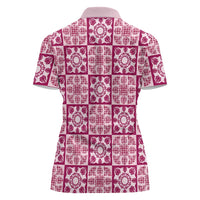 Akala Palaka Quilt Hawaii Women Polo Shirt Hawaiian Tropical Monstera Sea Turtle