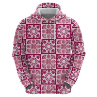 Akala Palaka Quilt Hawaii Zip Hoodie Hawaiian Tropical Monstera Sea Turtle