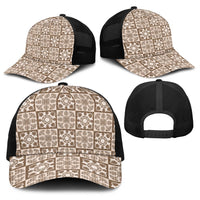 Beige Palaka Quilt Hawaii Baseball Net Cap Hawaiian Tropical Monstera Sea Turtle LT14 - Polynesian Pride