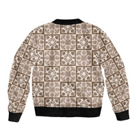 Beige Palaka Quilt Hawaii Bomber Jacket Hawaiian Tropical Monstera Sea Turtle LT14 - Polynesian Pride