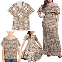 Beige Palaka Quilt Hawaii Family Matching Off Shoulder Maxi Dress and Hawaiian Shirt Hawaiian Tropical Monstera Sea Turtle