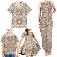 Beige Palaka Quilt Hawaii Family Matching Tank Maxi Dress and Hawaiian Shirt Hawaiian Tropical Monstera Sea Turtle