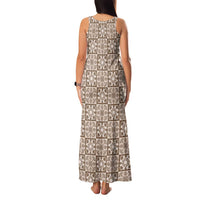 Beige Palaka Quilt Hawaii Family Matching Tank Maxi Dress and Hawaiian Shirt Hawaiian Tropical Monstera Sea Turtle