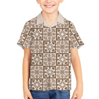 Beige Palaka Quilt Hawaii Hawaiian Shirt Hawaiian Tropical Monstera Sea Turtle