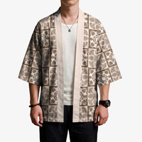 Beige Palaka Quilt Hawaii Kimono Hawaiian Tropical Monstera Sea Turtle LT14 - Polynesian Pride
