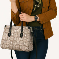 Beige Palaka Quilt Hawaii Leather Bag Hawaiian Tropical Monstera Sea Turtle