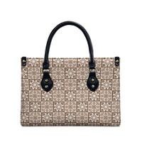 Beige Palaka Quilt Hawaii Leather Bag Hawaiian Tropical Monstera Sea Turtle