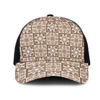 Beige Palaka Quilt Hawaii Mesh Trucker Cap Hawaiian Tropical Monstera Sea Turtle