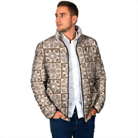 Beige Palaka Quilt Hawaii Padded Jacket Hawaiian Tropical Monstera Sea Turtle