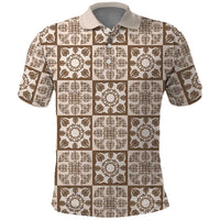 Beige Palaka Quilt Hawaii Polo Shirt Hawaiian Tropical Monstera Sea Turtle LT14 Beige - Polynesian Pride