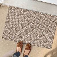 Beige Palaka Quilt Hawaii Rubber Doormat Hawaiian Tropical Monstera Sea Turtle