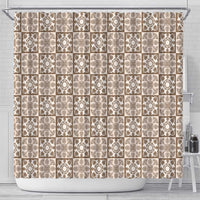 Beige Palaka Quilt Hawaii Shower Curtain Hawaiian Tropical Monstera Sea Turtle