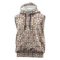 Beige Palaka Quilt Hawaii Sleeveless Hoodie Hawaiian Tropical Monstera Sea Turtle LT14 Beige - Polynesian Pride