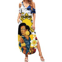 Personalised Philippines Women's Day Family Matching Summer Maxi Dress and Hawaiian Shirt Filipino Golden Sun With Polynesian Pattern LT14 Mom's Dress Red - Polynesian Pride