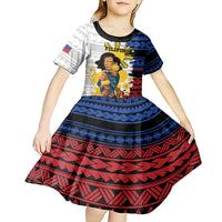 Personalised Philippines Women's Day Kid Short Sleeve Dress Filipino Golden Sun With Polynesian Pattern LT14 - Polynesian Pride