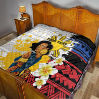 Personalised Philippines Women's Day Quilt Filipino Golden Sun With Polynesian Pattern