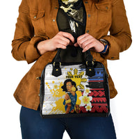 Personalised Philippines Women's Day Shoulder Handbag Filipino Golden Sun With Polynesian Pattern