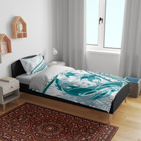 Cyan Polynesia Bedding Set Polynesian Turtle Shark Tattoo Tropical Vintage