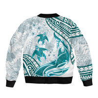 Cyan Polynesia Bomber Jacket Polynesian Turtle Shark Tattoo Tropical Vintage LT14 - Polynesian Pride