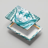 Cyan Polynesia Canvas Wall Art Polynesian Turtle Shark Tattoo Tropical Vintage