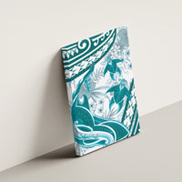 Cyan Polynesia Canvas Wall Art Polynesian Turtle Shark Tattoo Tropical Vintage