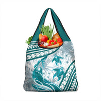 Cyan Polynesia Grocery Bag Polynesian Turtle Shark Tattoo Tropical Vintage